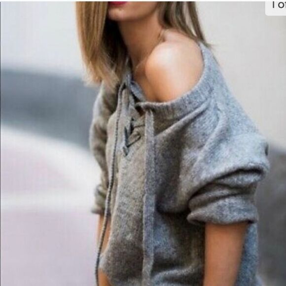 Zara Lace Up Oversized Sweater With Wool in Grey Size S - Picture 2 of 13